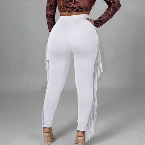 Pantalón De Vendaje Ajustado Con Flecos De Color Liso De Alt