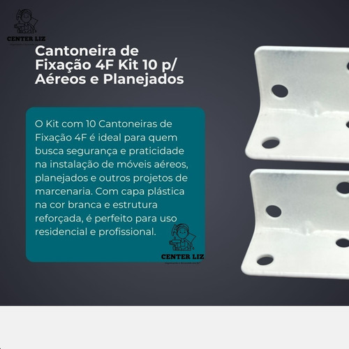 Kit Com 10 Cantoneira De Fixação 4 Furos Branco Móveis