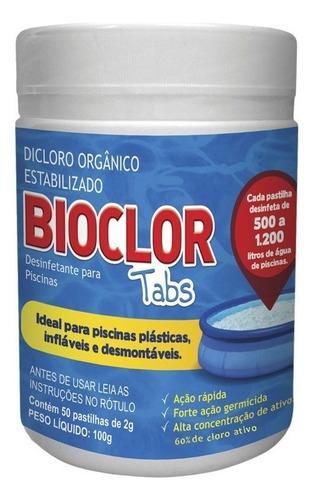 Clorin Bioclor 2g Caixa com 50 pastilhas Clorin Pastilha 1200 mL 2 g Unidade