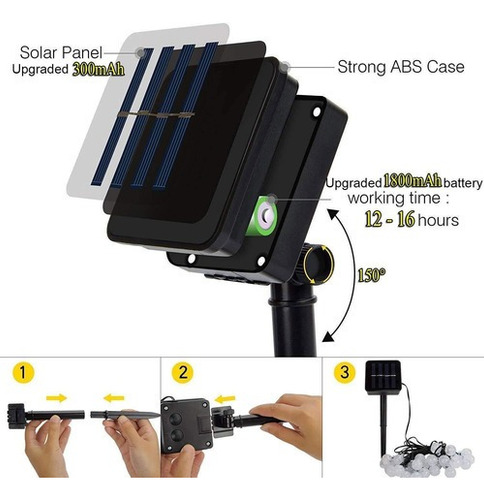 Guirnalda De Luces Solares Impermeables 100led 12m