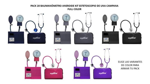 Paq 20 Baumanómetro Aneroide Kit Estetoscopio De Una Campana