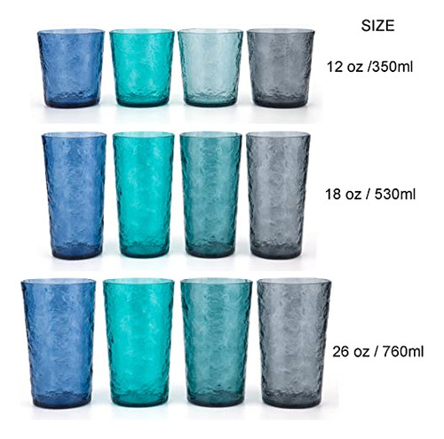 Vasos De Acrílico Multicolor 12 Oz Juego De 8 Unidades