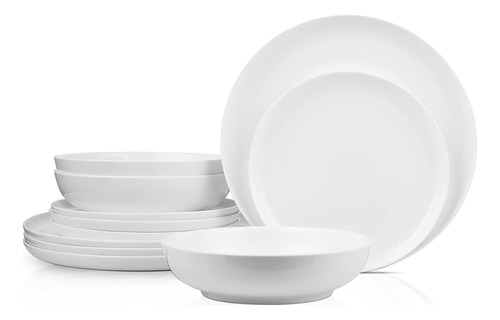 Vajilla Comedor Porcelana Blanco Sólido 12 Piezas Gabrielle