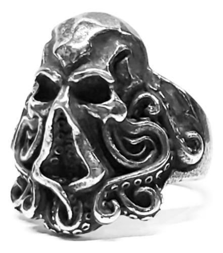 Anillo Calavera Davy Jones Tentaculos Acero Quirurgico 316l