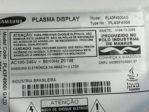 Placa Y-sus Samsung Pl43f4900 Pl43f4900ag Testada!!! (Usado)