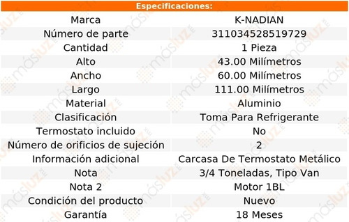 Toma De Refrigerante Aluminio 2 Pernos Dodge B200 L6 3.2l 71