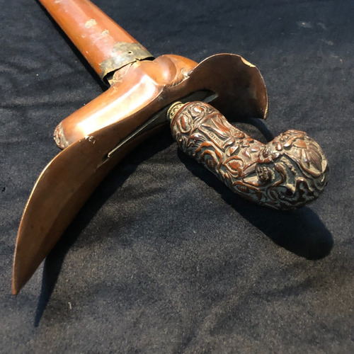 Antiguo Cuchillo Kris Malayo 1850 Madera Y Hierro A326