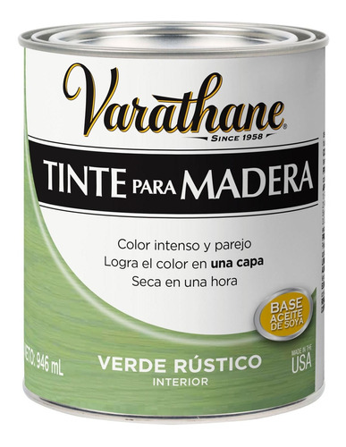 Tinte Madera Color Desgastado Verde Rústico Varathane 946ml