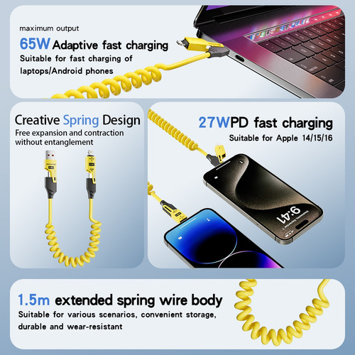 Basemo Car 4 In 1 Data Cable Type-c + Ios Charging Cable
