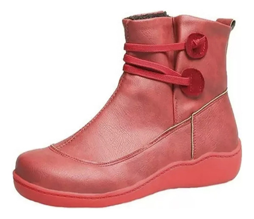 Botas Impermeables Planas De Cuero Puro Pu Retro Para Mujer