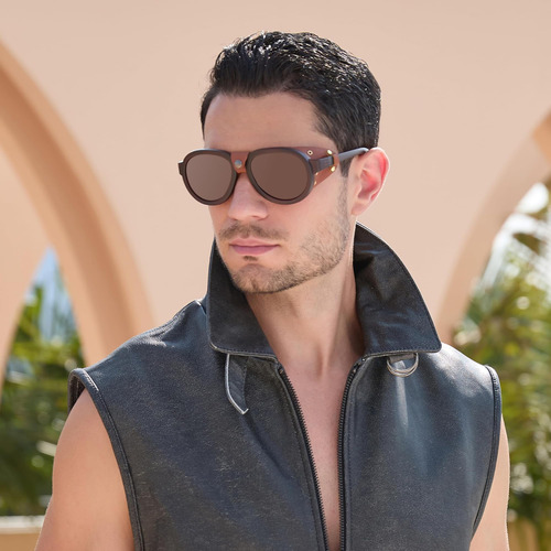 Macjero Gafas De Sol Polarizadas Retro Aviador Steampunk Con