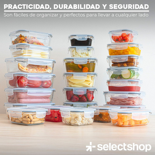 Set 24 Contenedores 48 Pz Tóper De Vidrio Hermético Con Tapa Selectshop