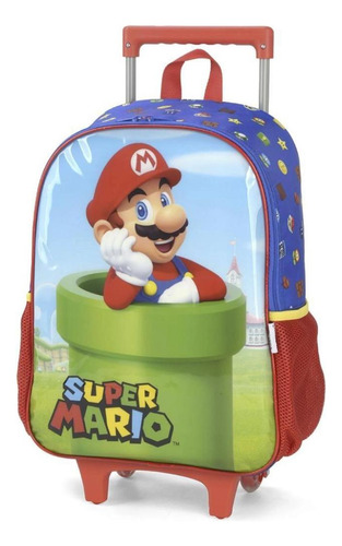 Kit Mochila Rodinha Lancheira Super Mario Bros Cano Vermelho