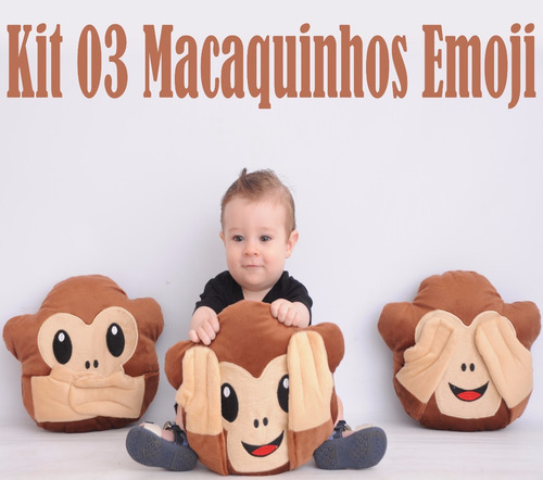 Kit 3 Almofada Macacos Emoticon Watts App Emoji 30cm