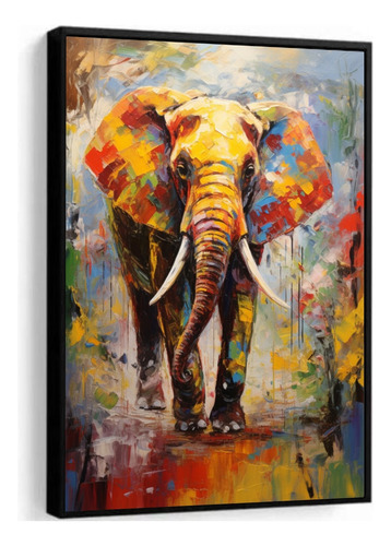 Quadro Decorativo Elefante Colorido Moderno Luxo Com Moldura