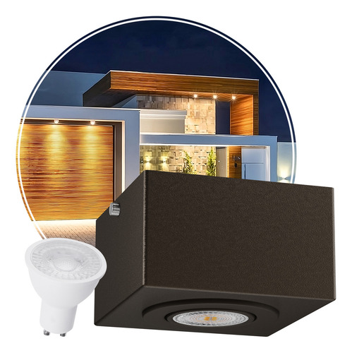 10x Spot Sobrepor Dicroica Alumínio Teto Beiral Cor Marrom + Led Branco Quente 6.5w Mf270 Mega Forte Iluminação
