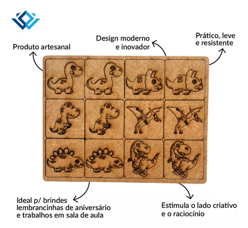 Lembrancinhas Jogos da Memória Dinossauro mdf Cru