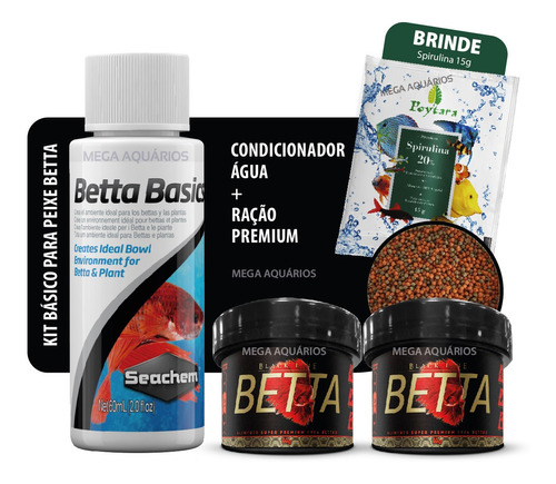 Kit Peixe Betta Iniciante Ração Poytara Seachem Betta Basics