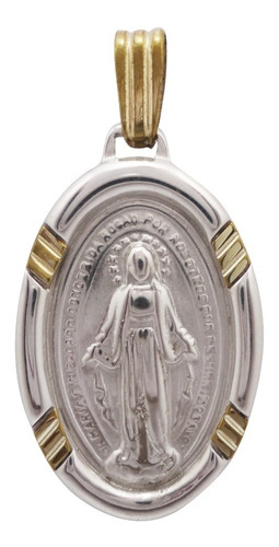 Imagen 1 de 4 de Medalla Virgen Milagrosa Plata 925 Y Oro Dublé