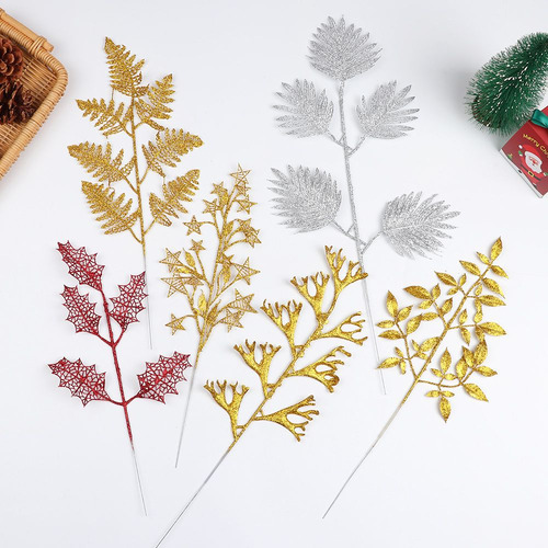 Decoración De Árbol De Navidad Con Hojas De Flores Doradas,