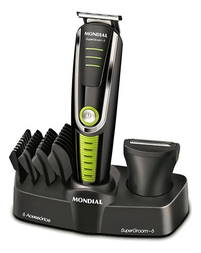 Cortador De Cabelo Mondial Super Groom 6 Bg-04 Melhor Categ Preto/verde