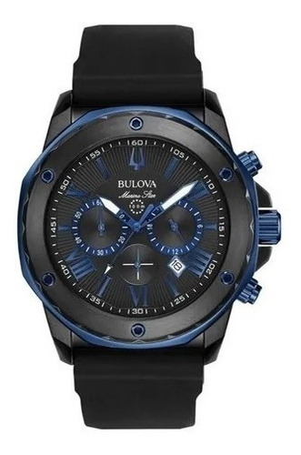 Relógio masculino Bulova Blue Marine Star Original, pulseira de relógio eletrônico, cor preta