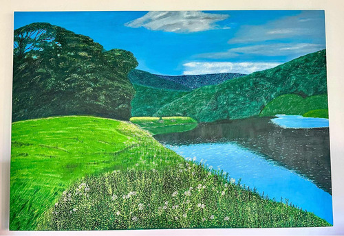 Cuadro Decorativo Pintado Al Óleo Sobre Canvas Lago Primaver