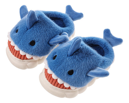 Zapatillas De Felpa Gruesas Y Cálidas Con Diseño De Tiburón