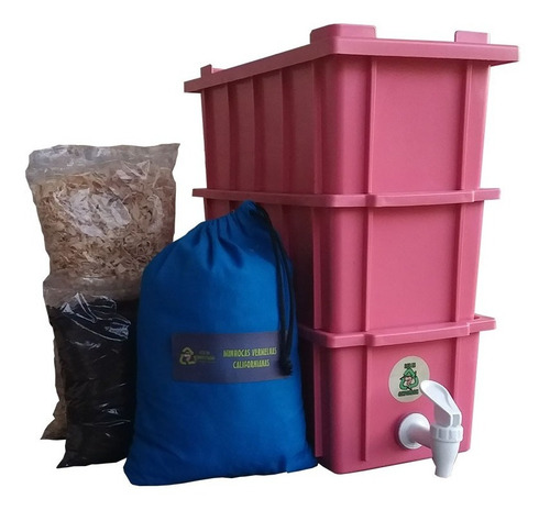 Kit Compostagem Mini Rosa 4l Minhocas Húmus E Serragem