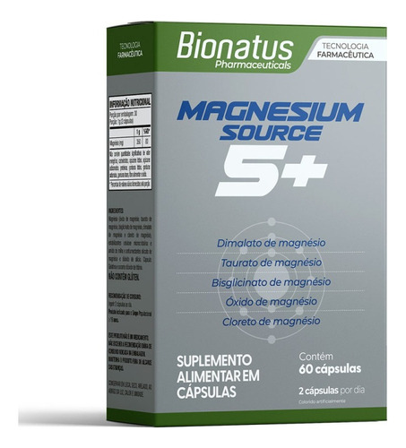 Magnesium Source Magnesio Puro 900mg 60caps Bionatus Sabor Sem sabor