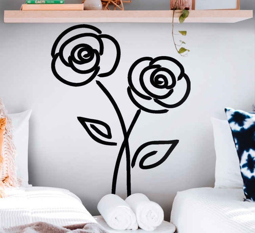 Vinilo De Flor Par De Rosas Diseño Minimalista