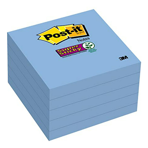 Post-its Super Sticky 5 Pads 3x3 Pulgadas, Azul, Reciclables