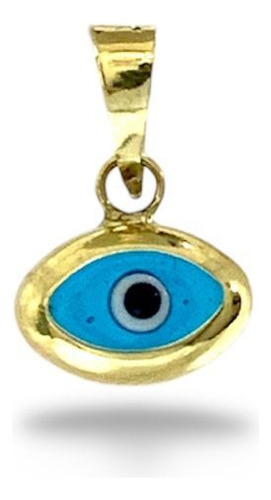 Dije De Oro 14k , Con Ojo Turco Largo Ch 01 , Estambul Joya Color Celeste