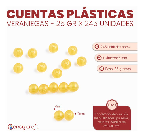 Cuenta Plastica 6mm 245u Mostacilla Veraniega X 25g