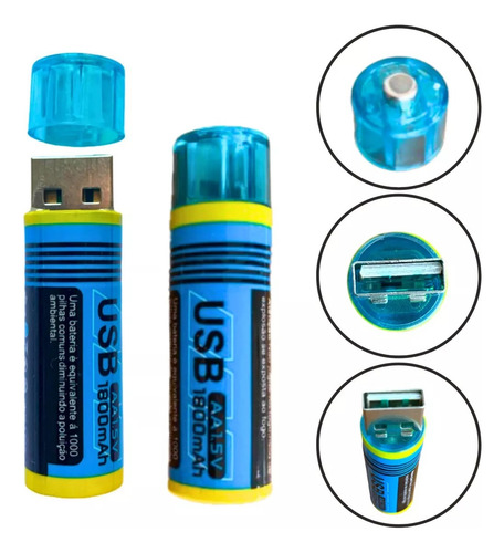 Pack 4 Pilas Aa Ion Litio Recargables Usb 1.5v Doble A