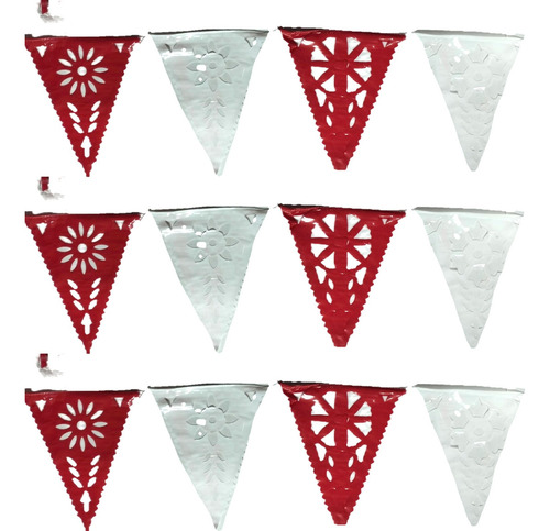 100 Metros Banderines Picados Rojo Blanco Rojo Flores Color Rojo Con Blanco Banderin Picado