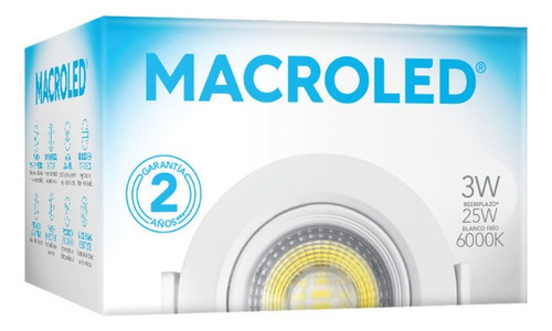 Imagen 3 de 3 de Mini Spot Redondo Led Orientable 3w Frío Macroled 7,5cm
