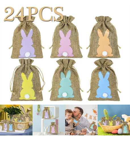 24 Bolsas Con Forma De Conejo De Pascua, Caja De Regalo, Dec