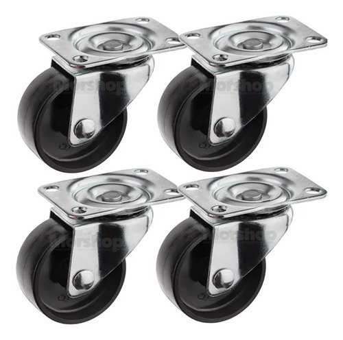 4 Rueditas Giratorias 25mm Ruedas Muebles Macetas Cajonera Ruedas Negro