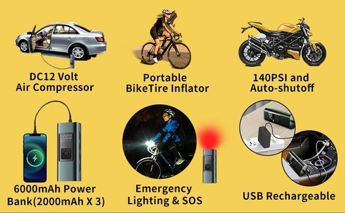 Imagen 6 de 6 de Inflador Compresor Inhalambrico, Powerbank - Vehiculo/pelota