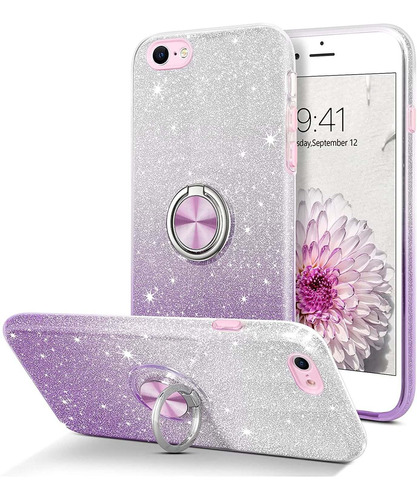 Funda Para iPhone 6s/6 - Blanca Y Lila Con Brillos Y Sopo...