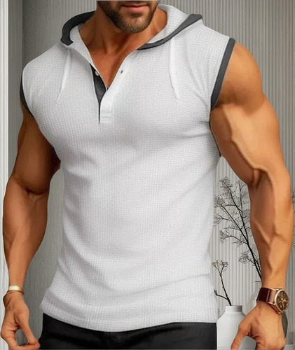 Camiseta Regata Masculina Com Capuz Casual Sem Mangas