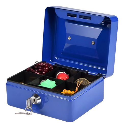 Caja De Seguridad Metal Para Efectivo Con Cerradura Y Llaves Color Azul