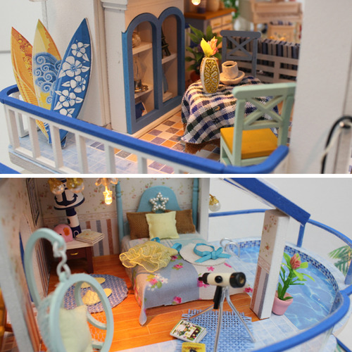 Kit De Casa De Muñecas De Madera Para Bricolaje Con Muebles