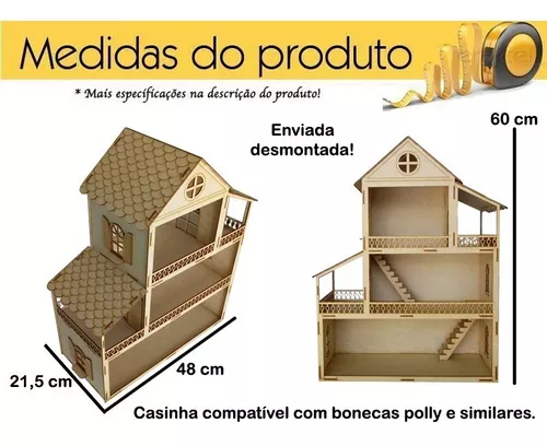 Tamanhos, Medidas e Dimensões】→ Casa Casinha para Boneca Barbie com 24 Mini  Móveis em Mdf Cru Csb1