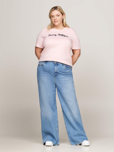 Playera Rosa Con Logo En Script Curve Tommy Hilfiger Mujer