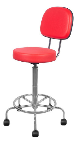 Cadeira Mocho Alto Branco Ergonômico Base Cromado Cor Vermelho