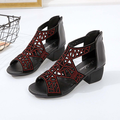 Sandalias De Tacón Medio Con Cremallera Trasera Para Mujer,