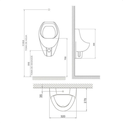 Imagen 4 de 10 de Mingitorio Deca Oval Sanitario Blanco Urinario Público Loza