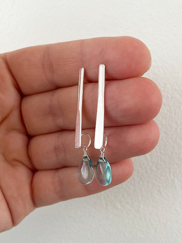 Aros De Plata De Ley Con Cristales Cuarzo Azul